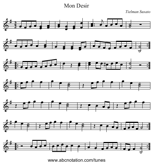 Mon Desir - staff notation