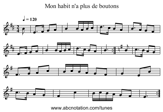 Mon habit n'a plus de boutons - staff notation