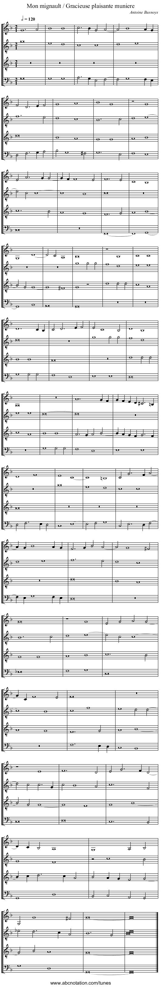 Mon mignault / Gracieuse plaisante muniere - staff notation