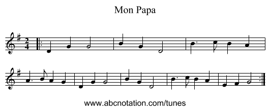 Mon Papa - staff notation