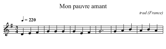 Mon pauvre amant - staff notation