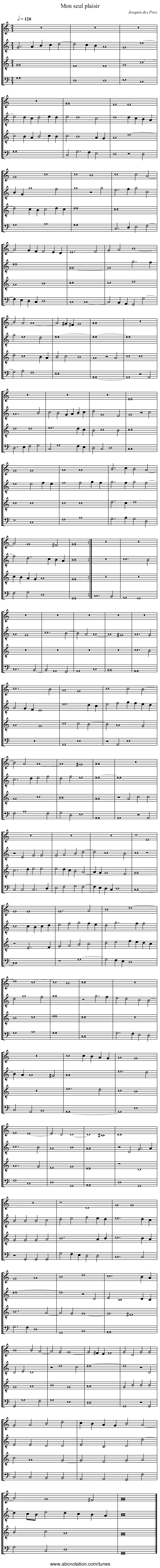 Mon seul plaisir - staff notation