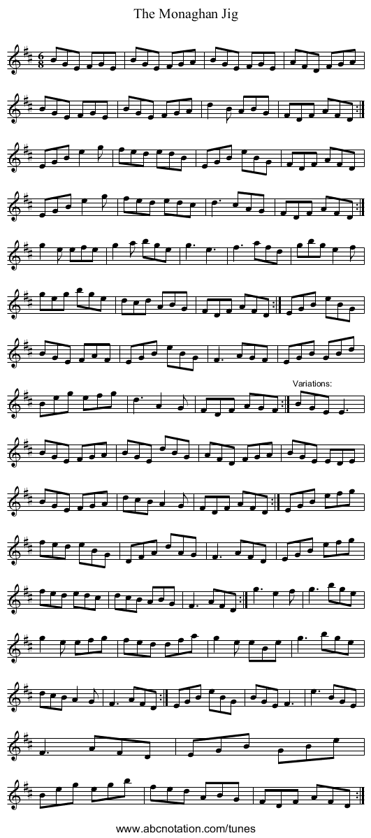 Monaghan Jig, The - staff notation