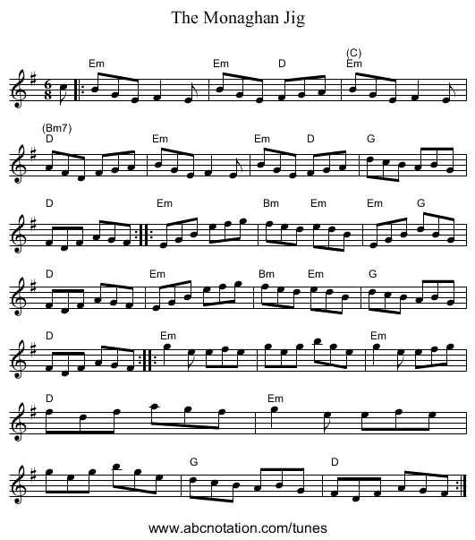 Monaghan Jig, The - staff notation