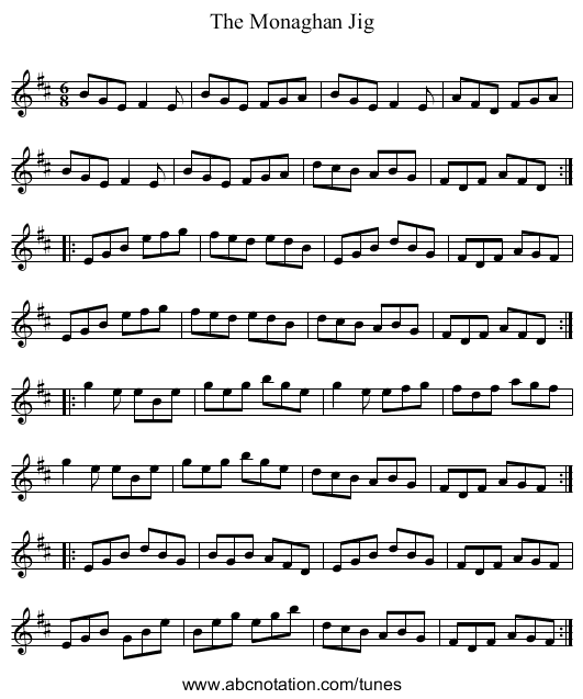Monaghan Jig, The - staff notation