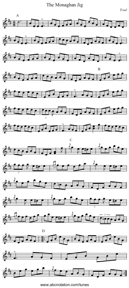 Monaghan Jig, The - staff notation