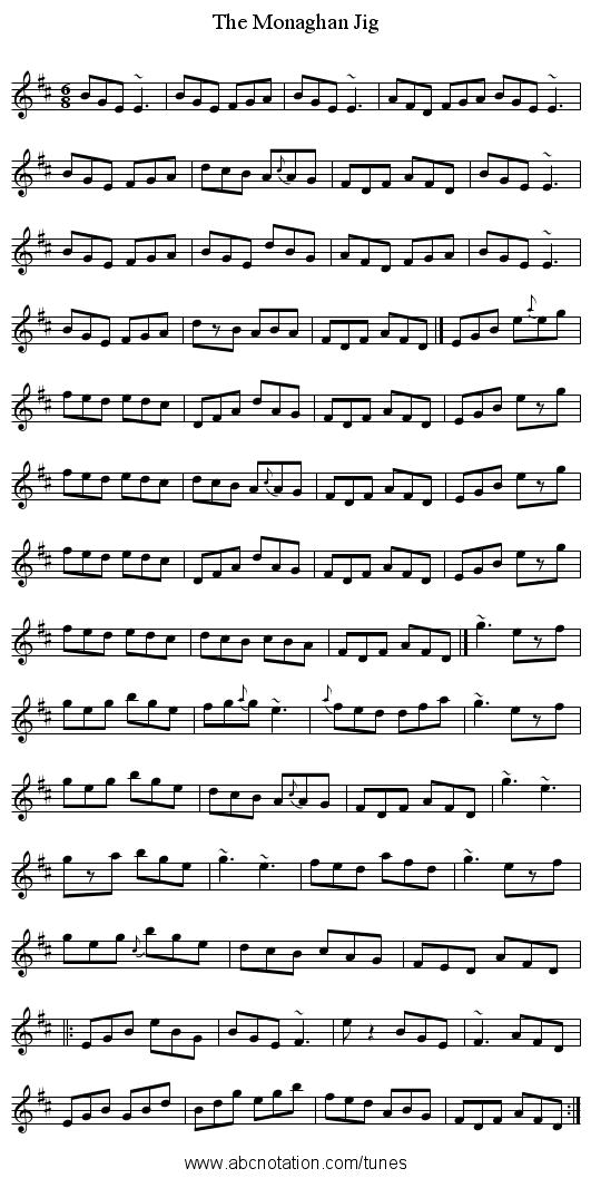 Monaghan Jig, The - staff notation