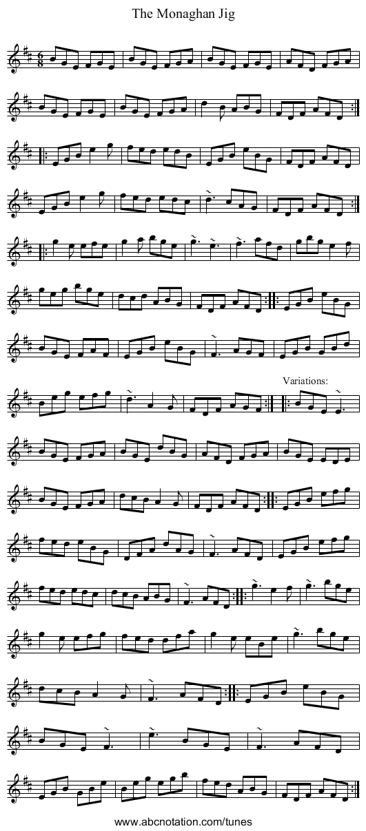Monaghan Jig, The - staff notation