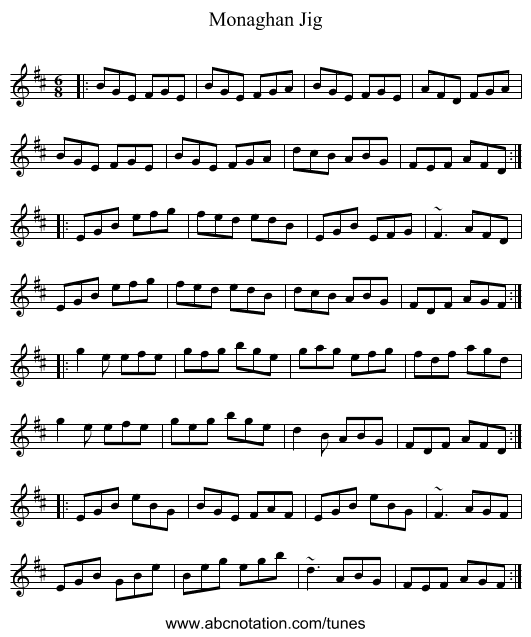 Monaghan Jig - staff notation
