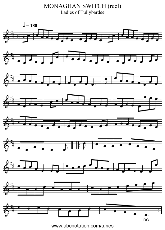 MONAGHAN SWITCH (reel) - staff notation