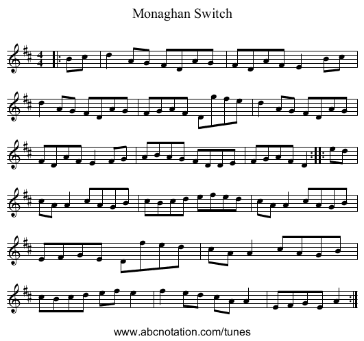 Monaghan Switch - staff notation