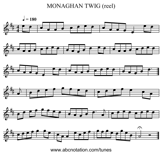 MONAGHAN TWIG (reel) - staff notation