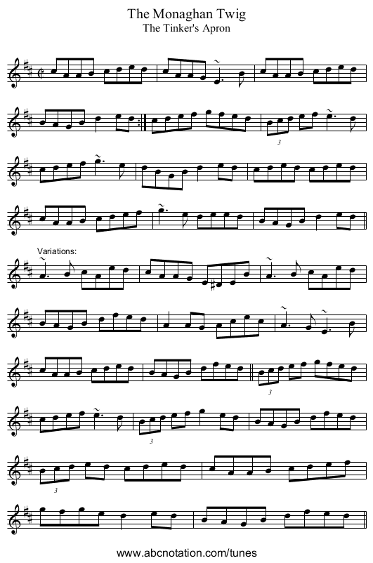 Monaghan Twig, The - staff notation