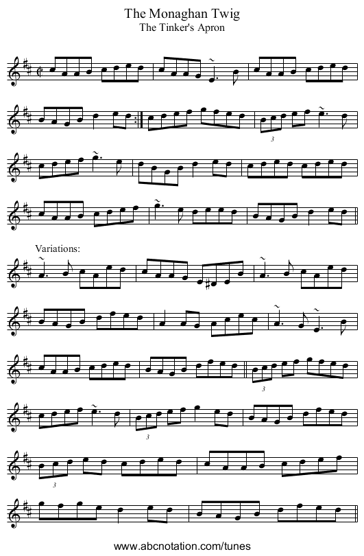 Monaghan Twig, The - staff notation