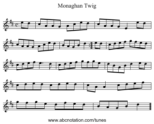 Monaghan Twig - staff notation