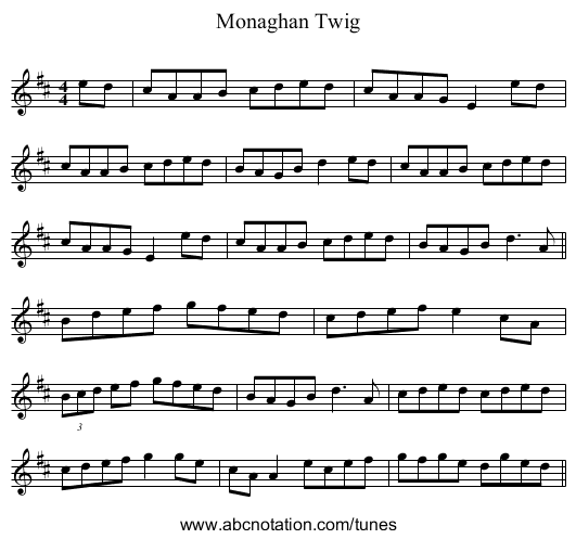 Monaghan Twig - staff notation