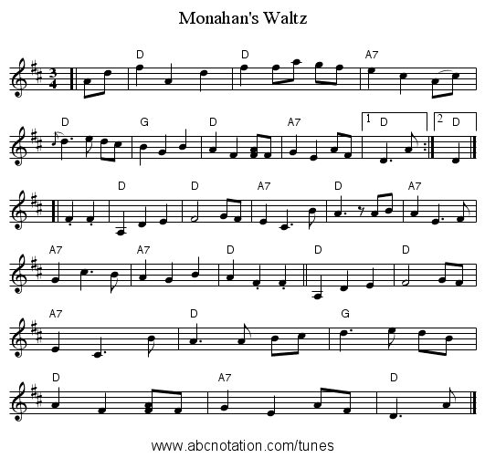 Monahan's Waltz - staff notation