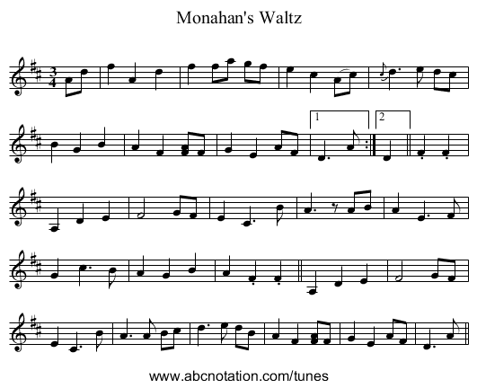 Monahan's Waltz - staff notation
