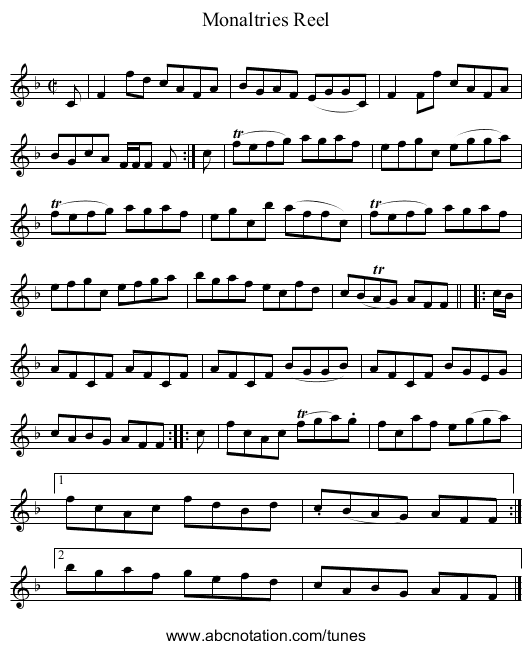 Monaltries Reel - staff notation