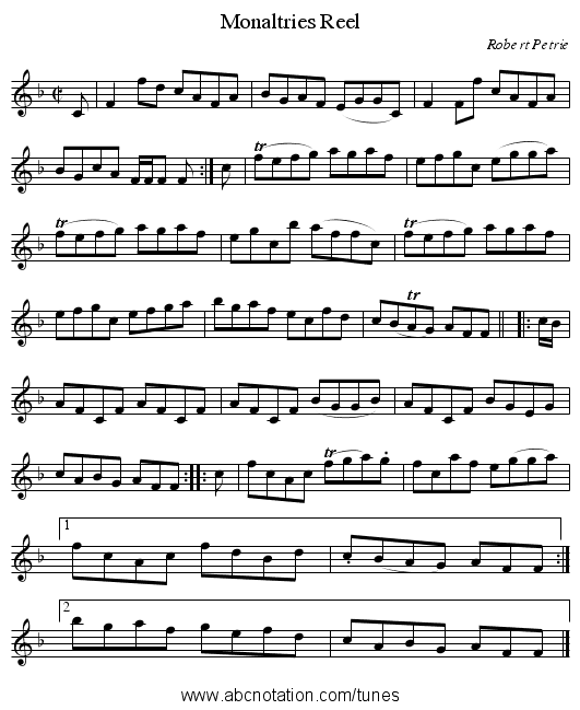Monaltries Reel - staff notation