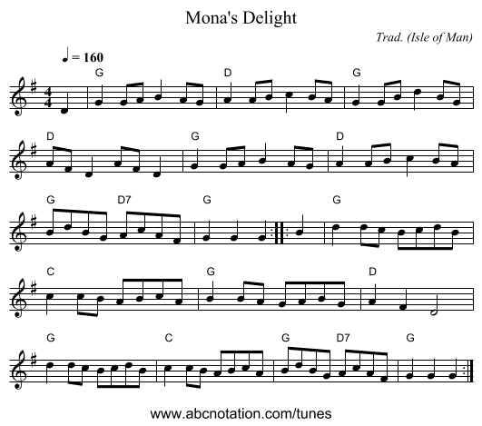 Mona's Delight - staff notation