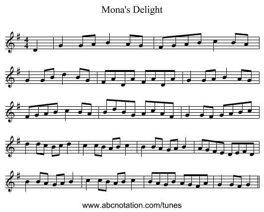 Mona's Delight - staff notation