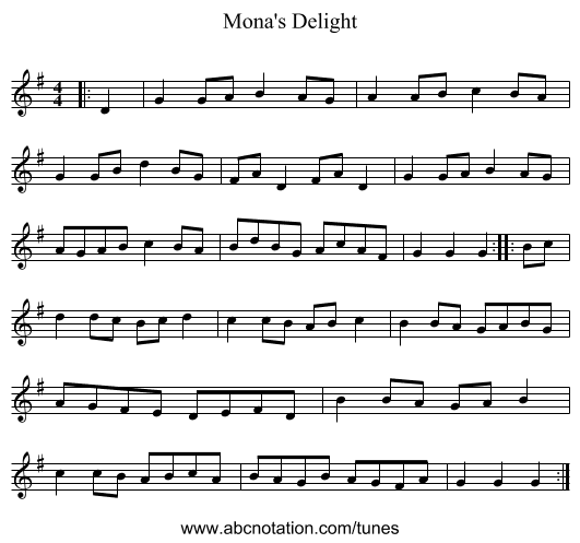 Mona's Delight - staff notation