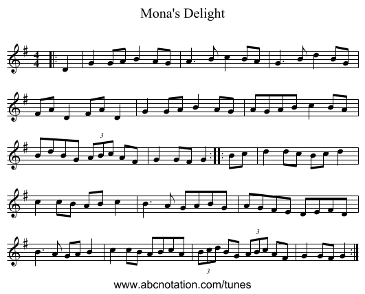 Mona's Delight - staff notation