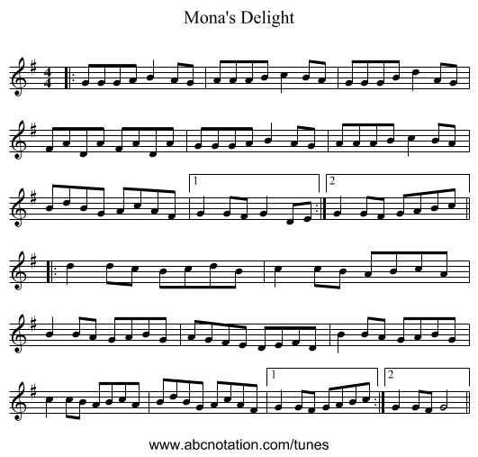 Mona's Delight - staff notation