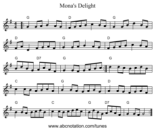 Mona's Delight - staff notation