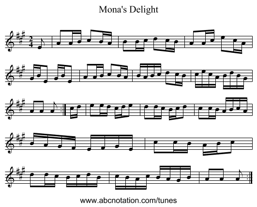 Mona's Delight - staff notation