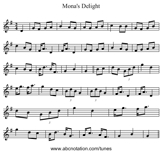 Mona's Delight - staff notation