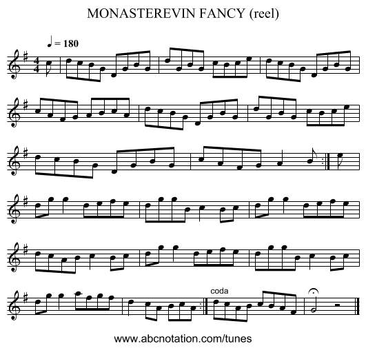 MONASTEREVIN FANCY (reel) - staff notation