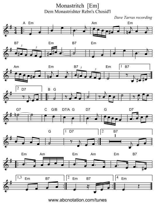 Monastritch  [Em] - staff notation
