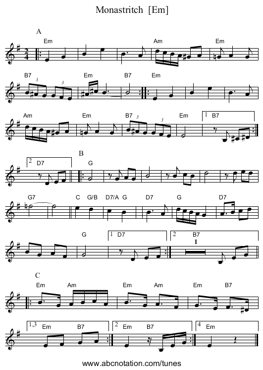 Monastritch  [Em] - staff notation