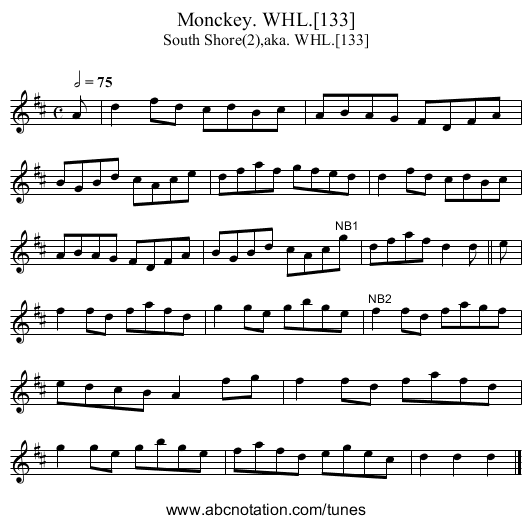 Monckey. WHL.[133] - staff notation