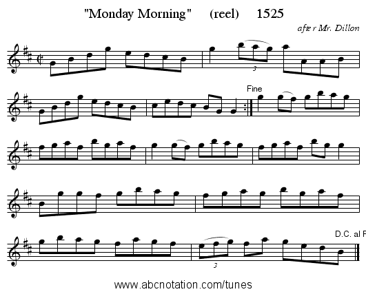 Monday Morning     (reel)     1525 - staff notation