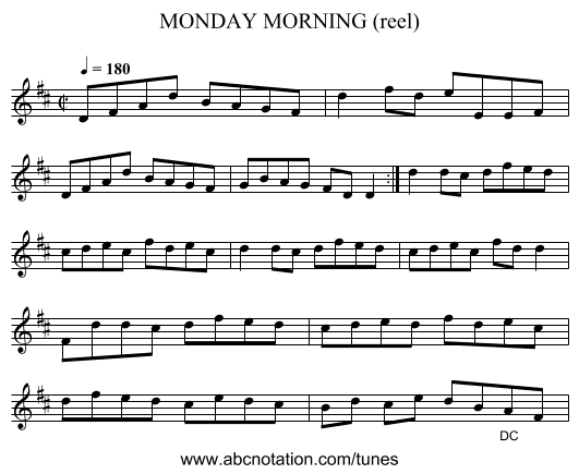 MONDAY MORNING (reel) - staff notation