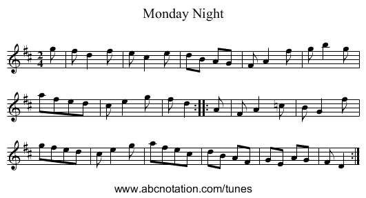 Monday Night - staff notation
