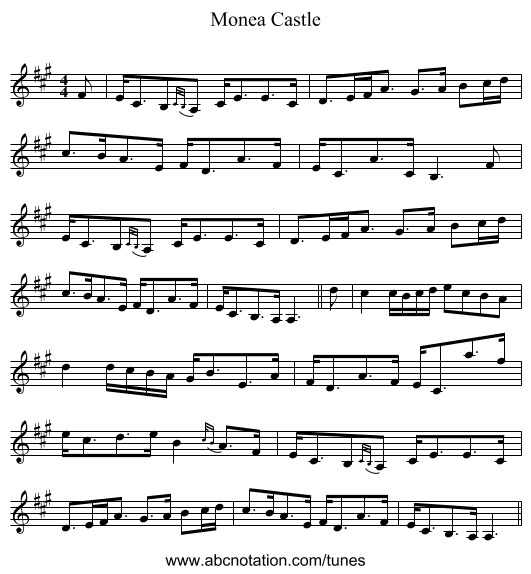 Monea Castle - staff notation