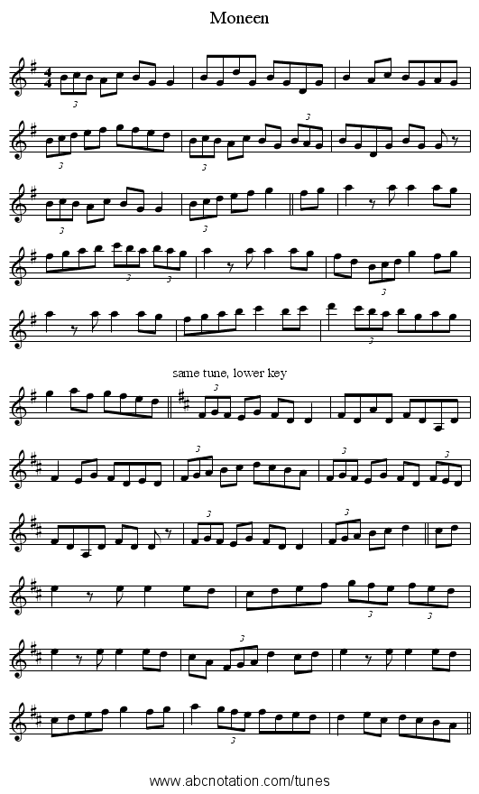 Moneen - staff notation