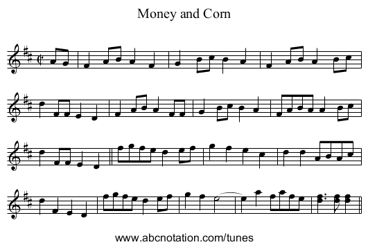 Money and Corn - staff notation