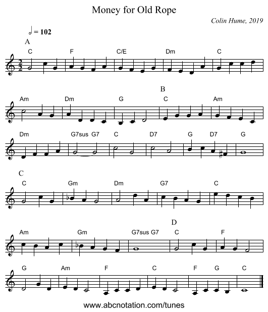 Money for Old Rope - staff notation