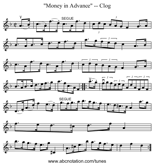 Money in Advance -- Clog - staff notation