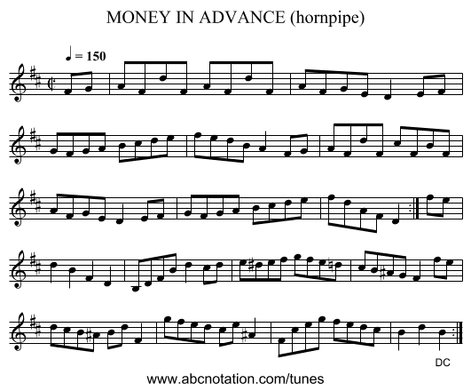 MONEY IN ADVANCE (hornpipe) - staff notation