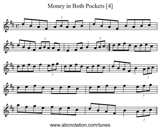 Money in Both Pockets [4] - staff notation