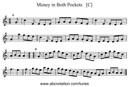 Money in Both Pockets   [C] - staff notation