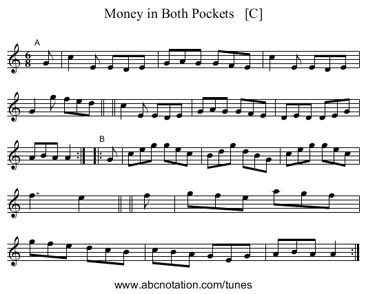 Money in Both Pockets   [C] - staff notation
