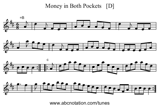 Money in Both Pockets   [D] - staff notation