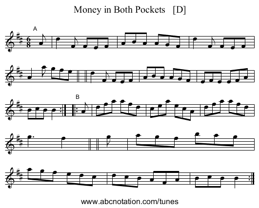Money in Both Pockets   [D] - staff notation